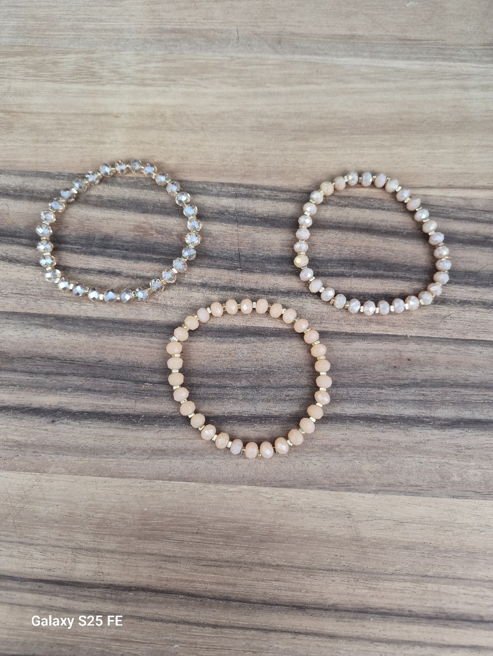 🩷 3 for $15: 3 Stretchy Bracelets, Light Orange w/Gold Accents, 4mm beads NWOT
